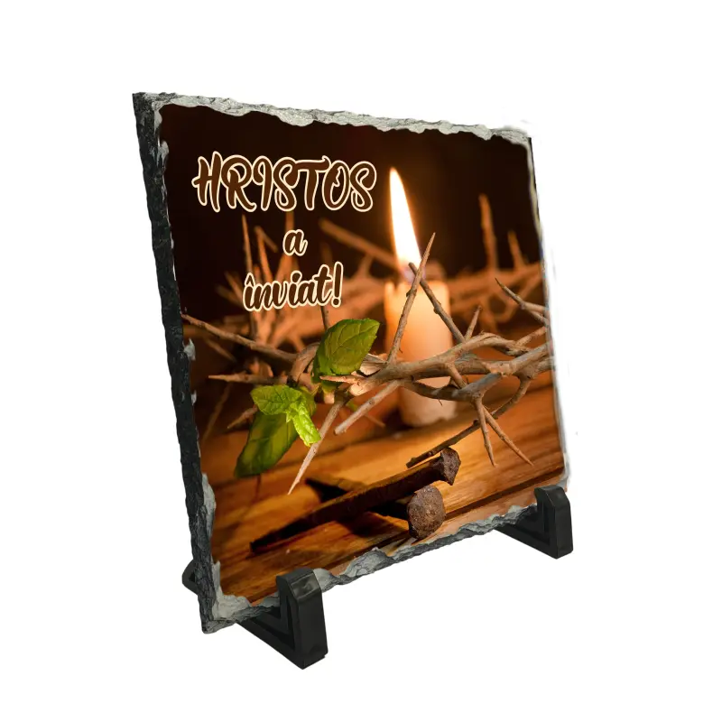 Hristos a inviat, piatra ardezie personalizata, cu mesaj model, pa122